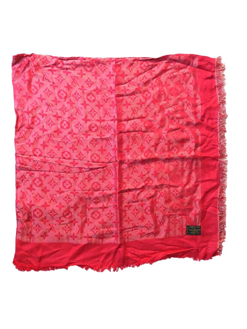 LOUIS VUITTON Vintage Iridescent Hot Pink Silver Silk Wool Scarf Shawl Wrap